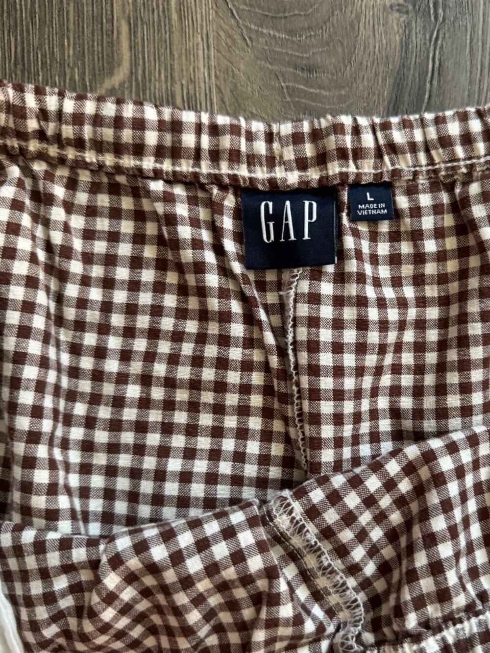 GAP Linen-Blend Easy Wide-Leg Pants Brown Plaid Size L - Picture 4 of 5